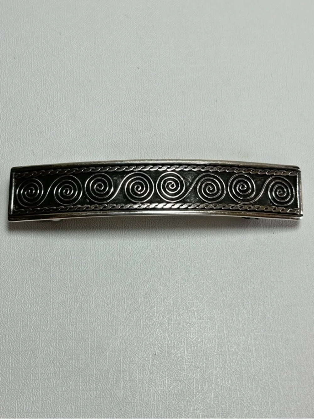 VTG Sterling Silver Handcrafted Swirl Twisted Rope Rectangle Barrette Hair Clip